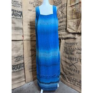 Vintage Y2K A Wild Thyme Blue Ombre Maxi Dress Womens Size 18 Boho Sleeveless